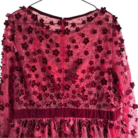 Mac‎ Duggal Embellished Floral Velvet Long Sleeve Dress Burgundy 16 - Picture 6 of 10